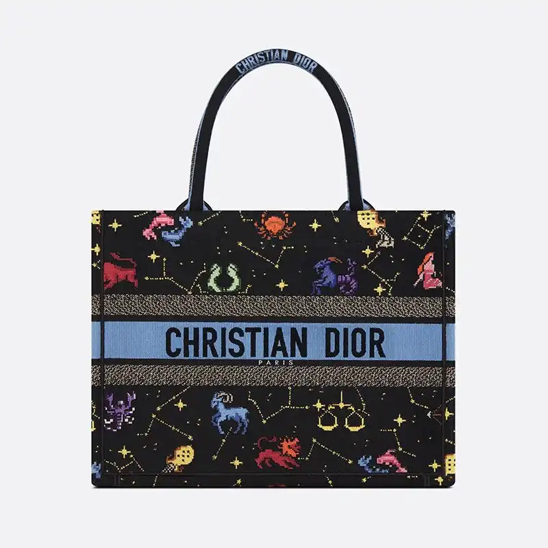 Cheap Cheap Dior Book Tote Pixel Zodiac Motif Canvas Black 0130