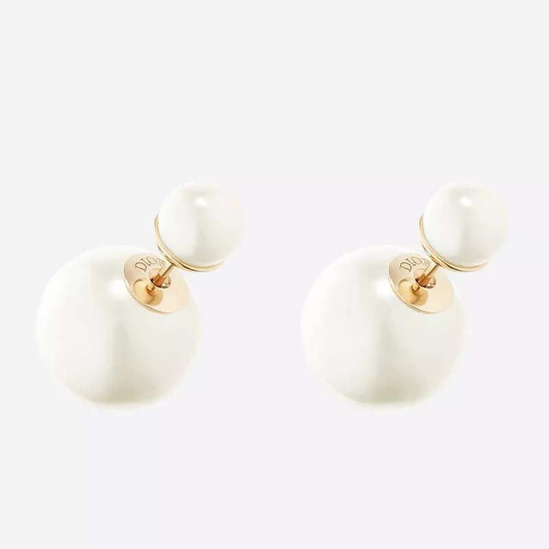 Cheap Dior Tribales Earrings Metal and White Resin Pearls Gold 0115