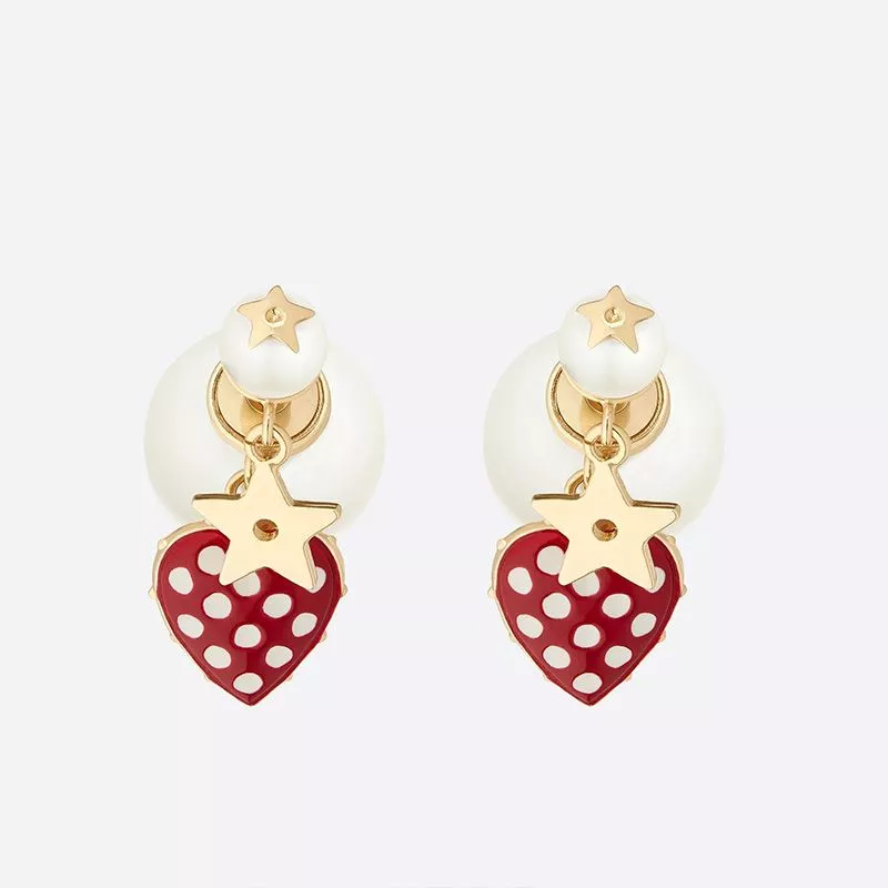 Cheap Cheap Dior Tribales Dioramour Earrings Metal, White Resin Pearls and Red Lacquer with White Polka Dots Gold 0115