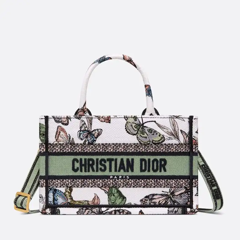 Cheap Mini Dior Book Tote with Strap Toile de Jouy Mexico Motif Canvas White Green 0122