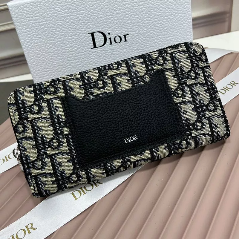 Cheap Dior Front Patch Pocket Zip Wallet Oblique Motif Canvas Blue 0119