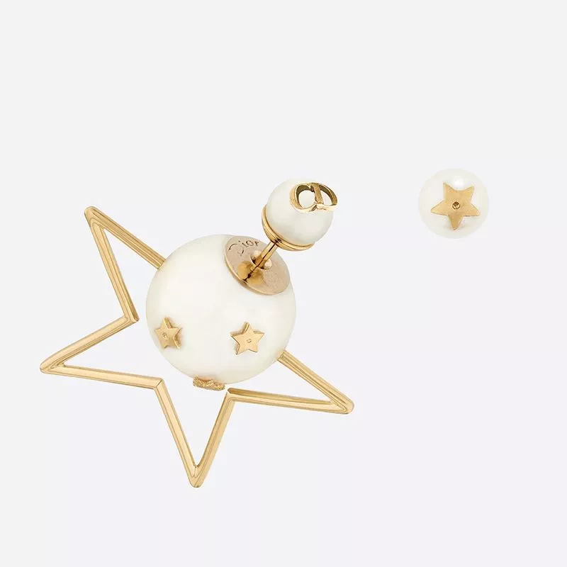 Cheap Dior Tribales Earrings Metal and White Resin Pearls with a Star Gold 0115