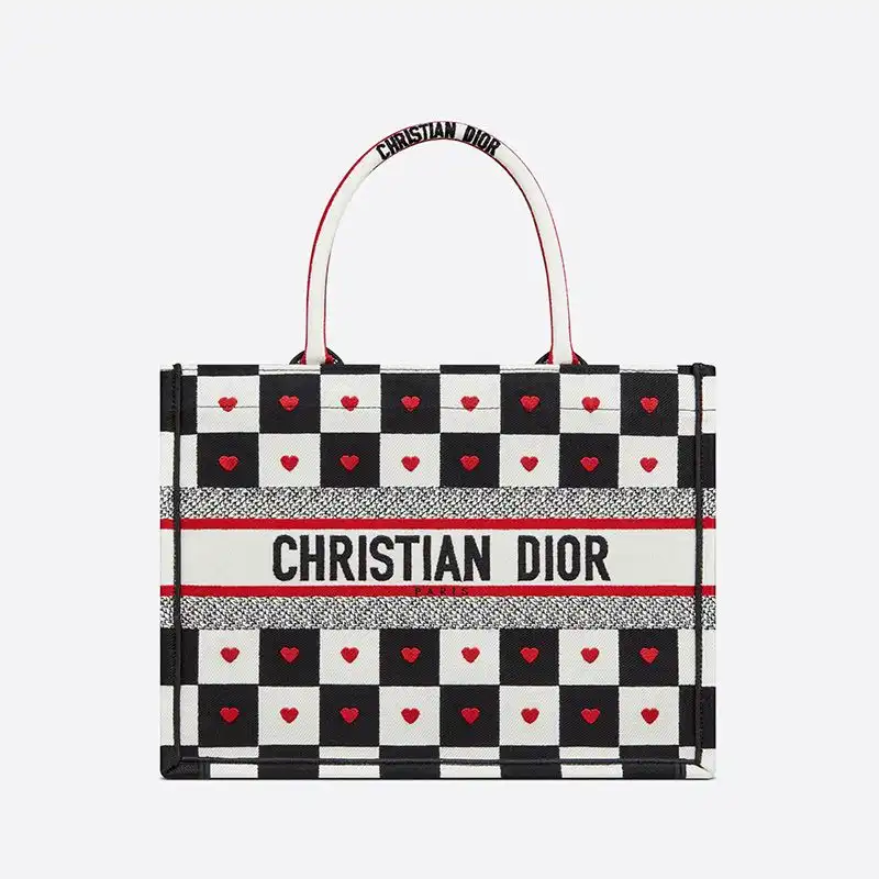 Cheap Cheap Dior Book Tote Dioramour D-Chess Heart Motif Canvas Black White 0130