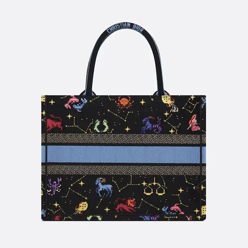 Cheap Cheap Dior Book Tote Pixel Zodiac Motif Canvas Black 0130