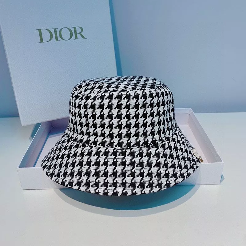 Cheap Cheap Dior Reversible Bucket Hat Safety Pin Logo Houndstooth Motif Cotton Black 0120