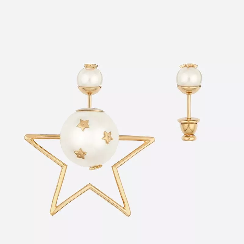 Cheap Cheap Dior Tribales Earrings Metal and White Resin Pearls with a Star Gold 0115