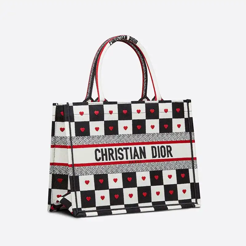 Cheap Cheap Dior Book Tote Dioramour D-Chess Heart Motif Canvas Black White 0130