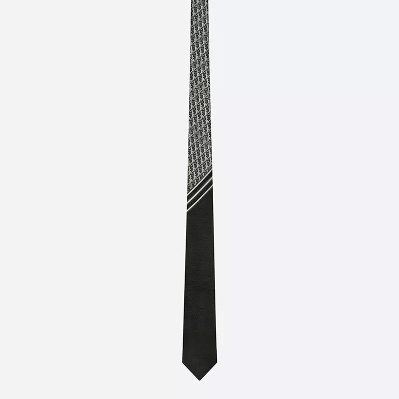 Cheap Dior Tie Striped Oblique Motif Silk Black 0113