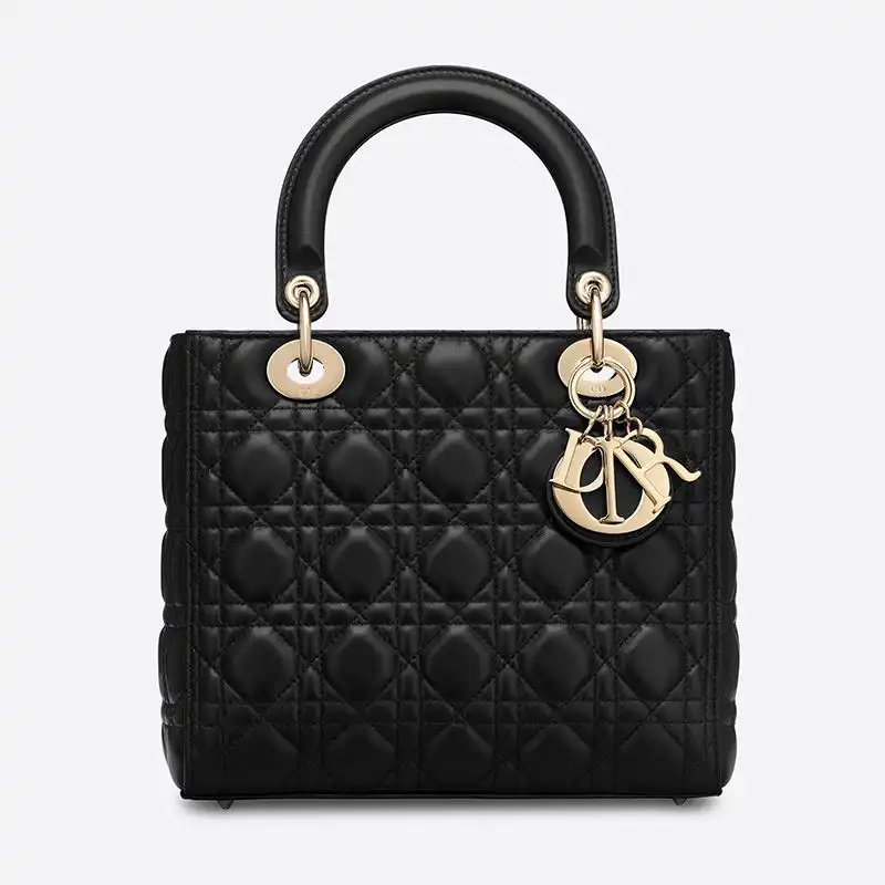 Cheap Cheap Medium Lady Dior Bag Cannage Lambskin Black Gold 0130