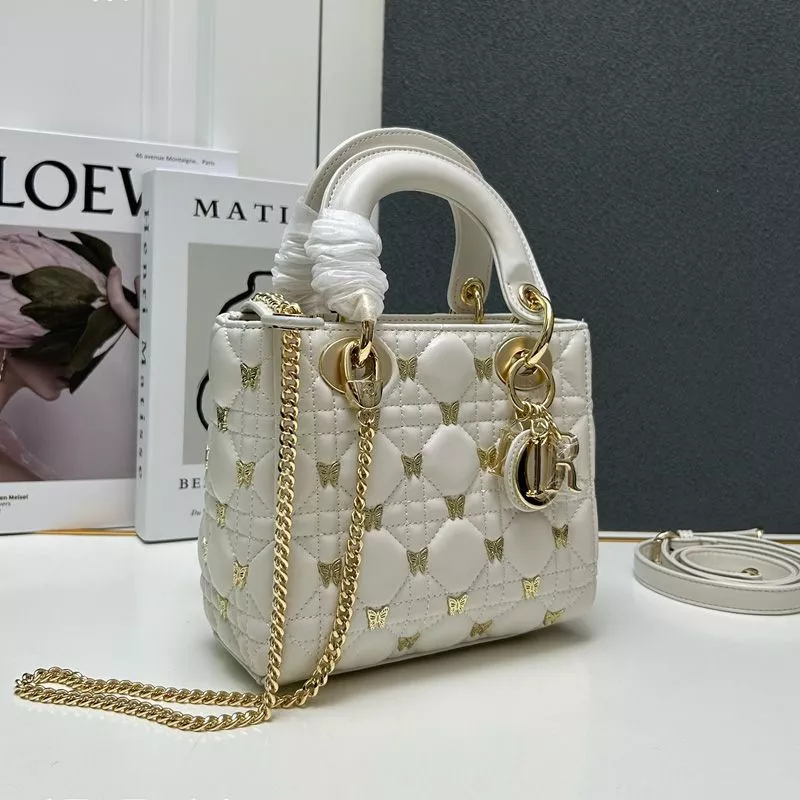 Cheap Mini Lady Dior Bag with Butterfly Studs Cannage Lambskin White 0117