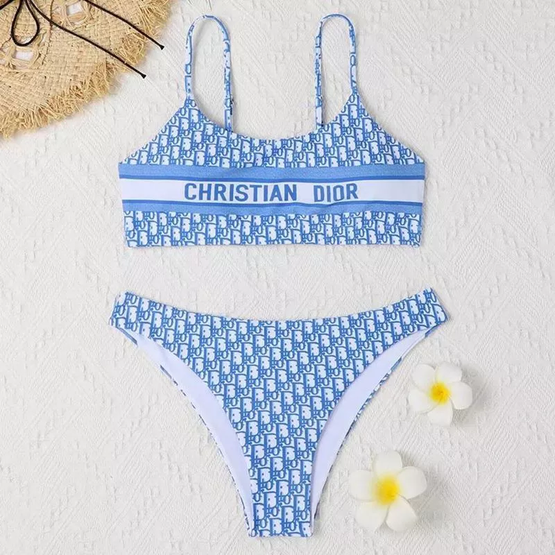 Cheap Christian Dior Spaghetti Bikini Women Oblique Motif Lycra Sky Blue 0113