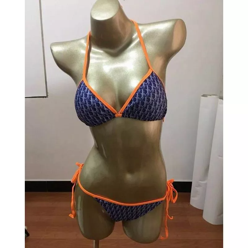 Cheap Dior Bikini Women Oblique Motif Lycra Blue Orange 0116