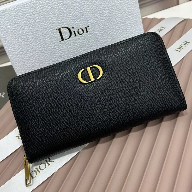 Cheap Large Dior Zip Wallet Grained Calfskin With CD Icon Signature Black 0112