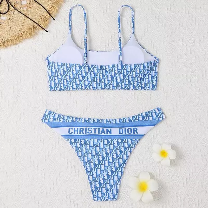 Cheap Cheap Christian Dior Spaghetti Bikini Women Oblique Motif Lycra Sky Blue 0113