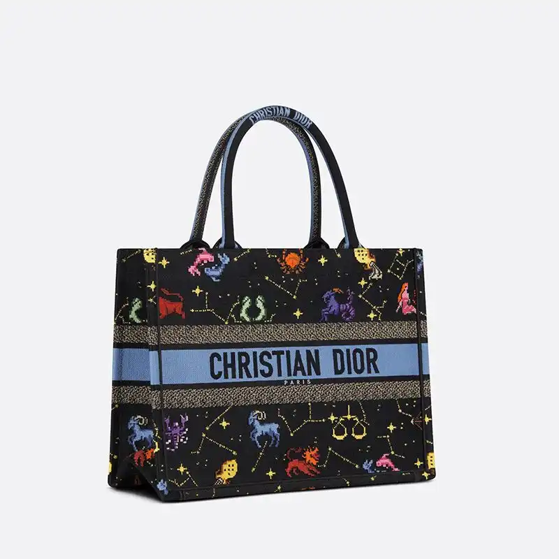 Cheap Cheap Dior Book Tote Pixel Zodiac Motif Canvas Black 0130