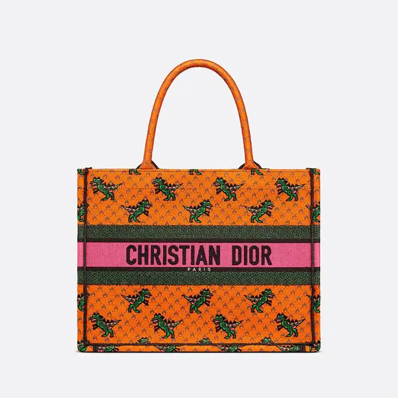 Cheap Dior Book Tote Dragon & Fire Motif Canvas Orange 0122