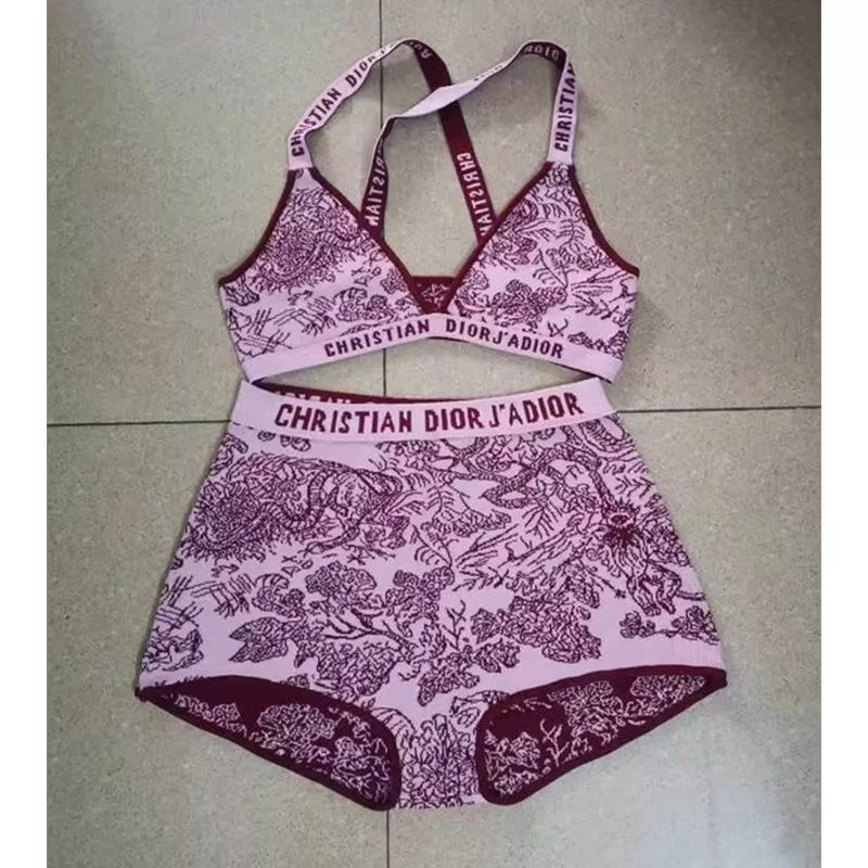 Cheap Christian Dior J'Adior High Waisted Crisscross Bikini Women Toile De Jouy Motif Lycra Burgundy 0113