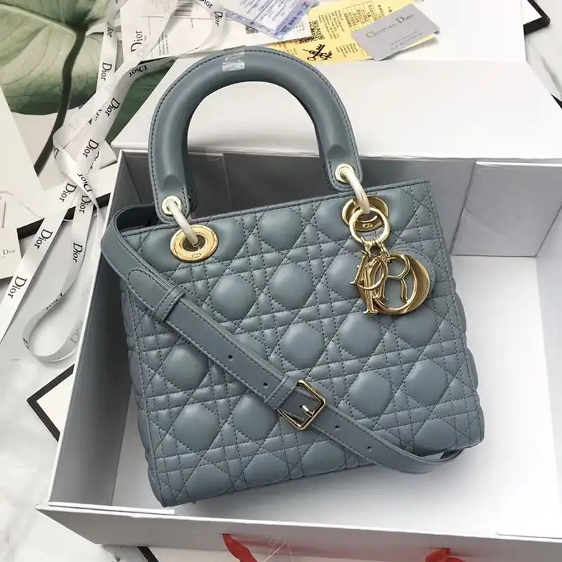 Cheap Medium Lady Dior Bag Cannage Lambskin Sky Blue Gold 0122