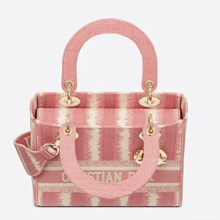 Cheap Cheap Pink D-Stripes Motif Bag Lady Medium Canvas D-lite 0210