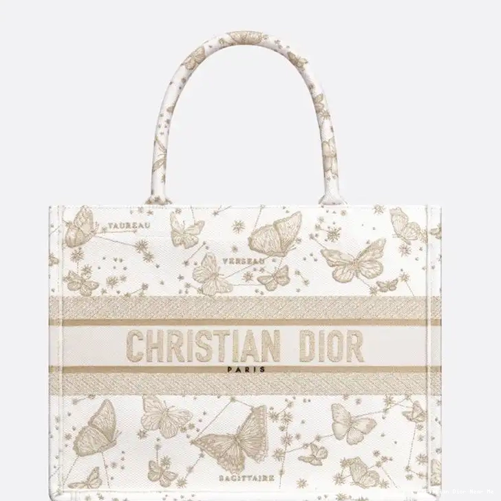 Cheap Cheap Zodiac Motif Canvas White Gold Book Butterfly Dior Tote 0222