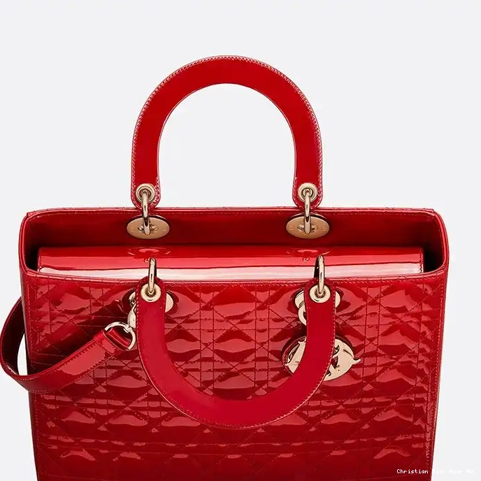 Cheap Cheap Bag Cannage Calfskin Dior Patent Large Lady Red Gold 0222