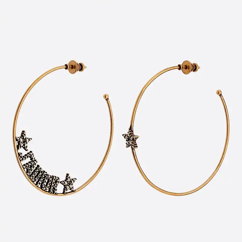 Cheap J'Adior Earrings Antique Metal Hoops with White Crystals Gold 0202