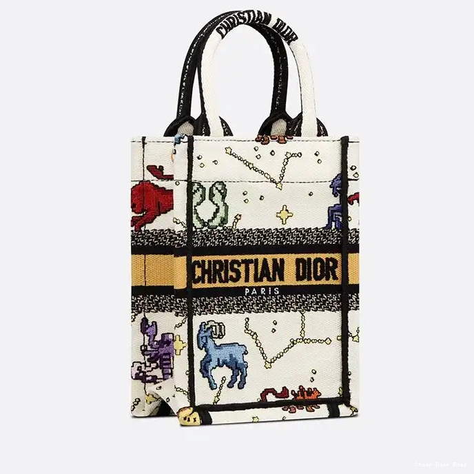 Cheap Cheap Dior Tote Motif Zodiac Pixel Book White Canvas Miniature 0211