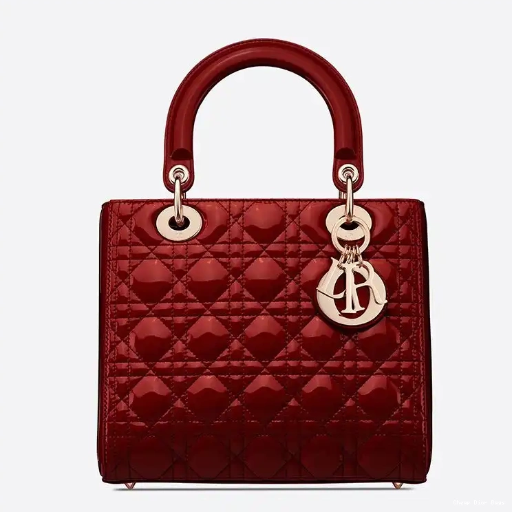 Cheap Cheap Medium Red Lady Cannage Patent Dior Calfskin Bag Gold 0212