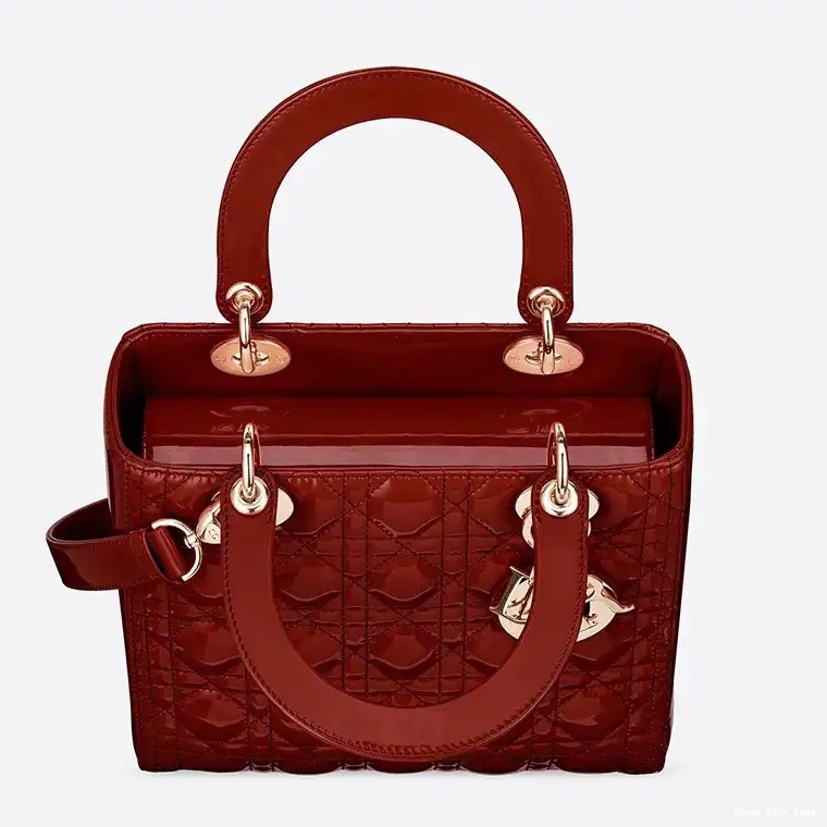 Cheap Cheap Medium Red Lady Cannage Patent Dior Calfskin Bag Gold 0212