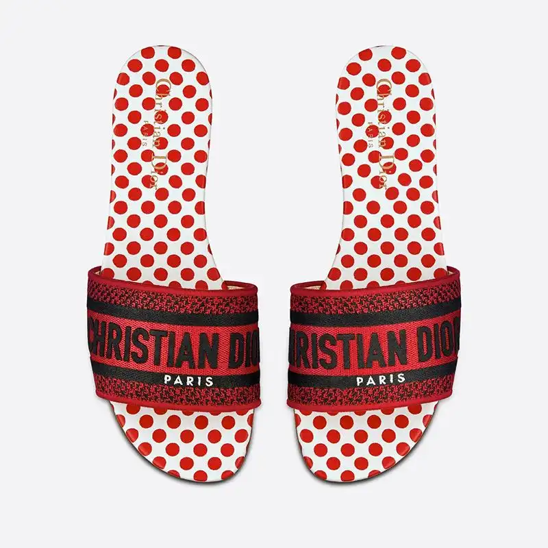 Cheap Cheap Christian Dior Dway Slides Women Dots Motif Canvas Red 0206