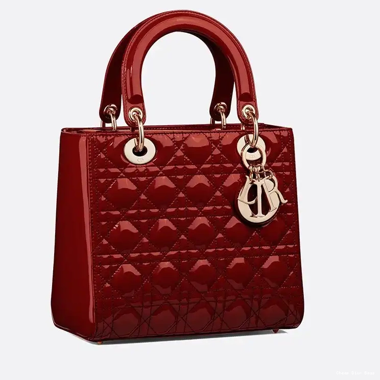 Cheap Cheap Medium Red Lady Cannage Patent Dior Calfskin Bag Gold 0212