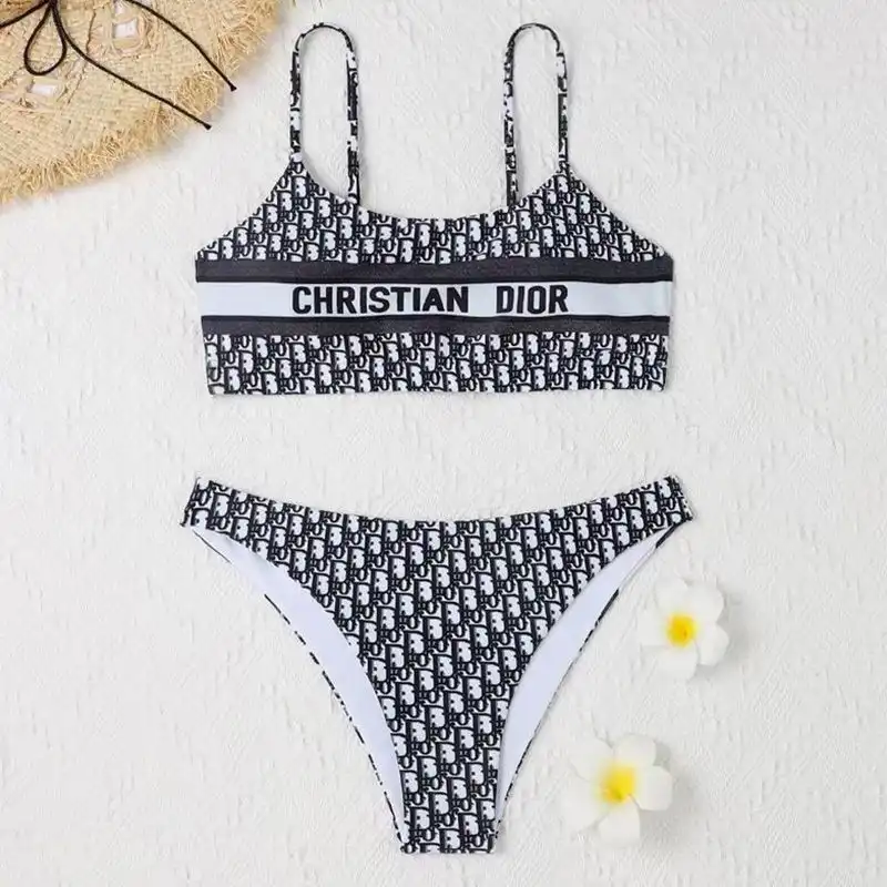 Cheap Christian Dior Spaghetti Bikini Women Oblique Motif Lycra Black 0201