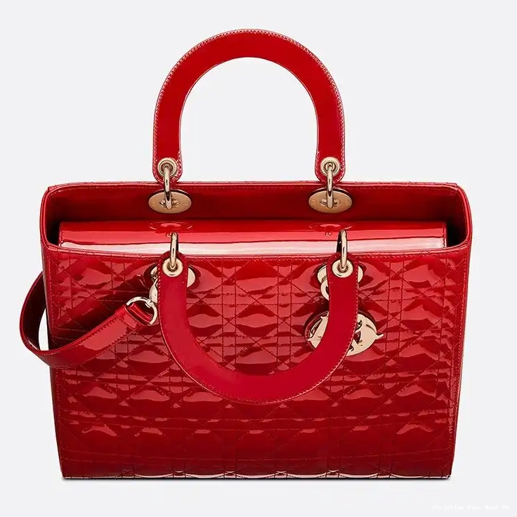 Cheap Cheap Gold Patent Calfskin Large Red Lady Bag Dior Cannage 0223