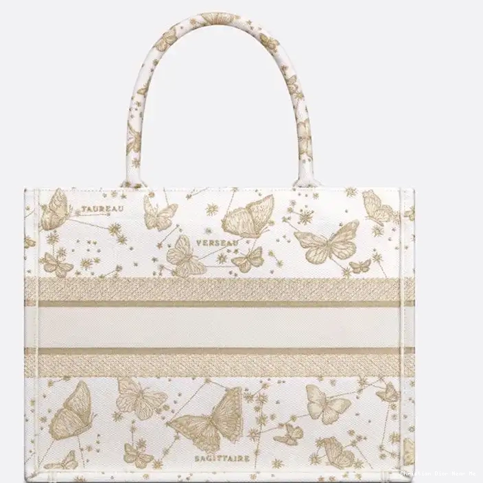 Cheap Cheap Zodiac Motif Canvas White Gold Book Butterfly Dior Tote 0222