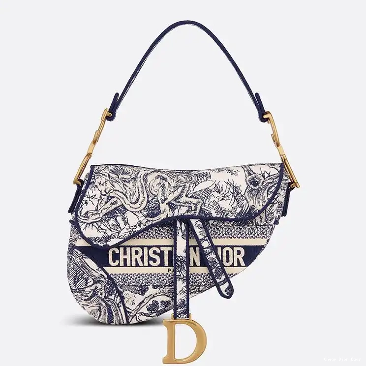 Cheap Cheap Toile Jouy de Christian Bag Blue Canvas Saddle Dior Motif 0212