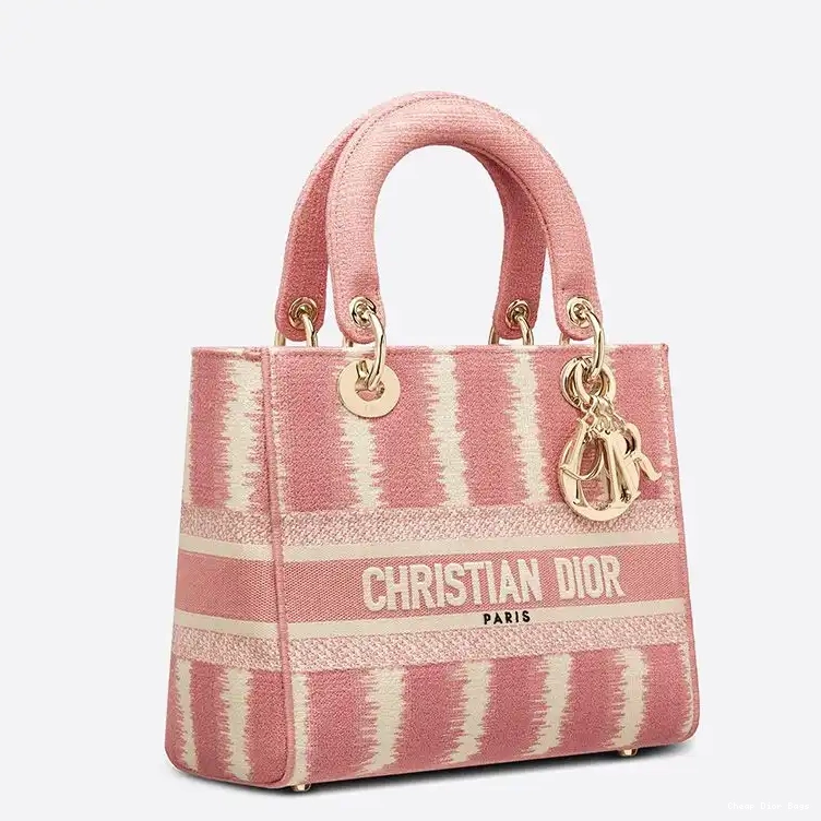 Cheap Cheap Pink D-Stripes Motif Bag Lady Medium Canvas D-lite 0210